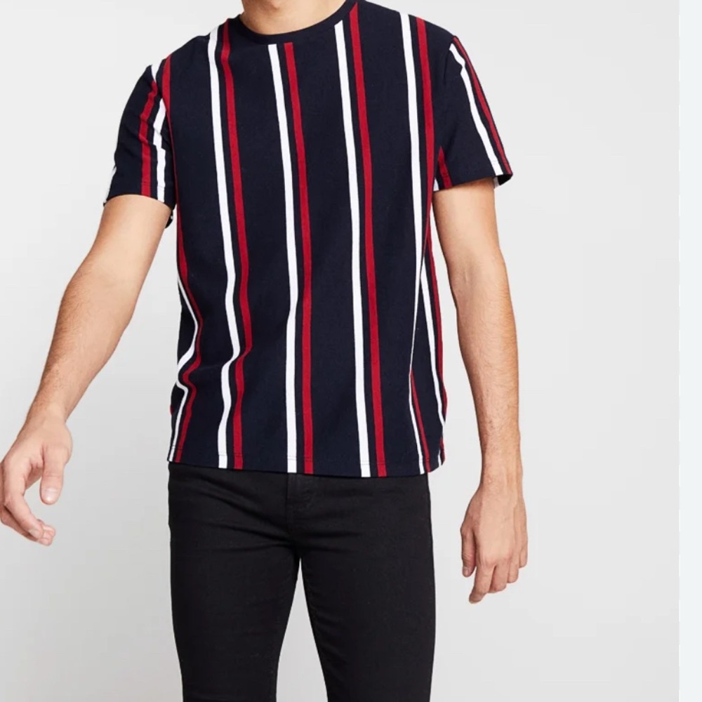 Topman Black, Red, and White Striped Tee